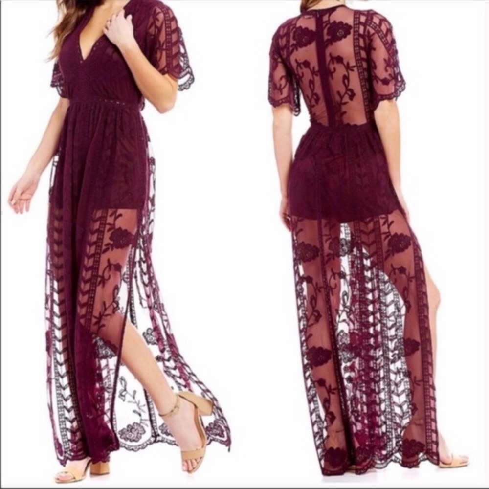 Maroon lace short sleeve romper